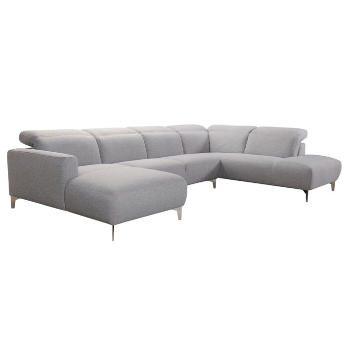 30" Grey Fabric And Iron Sectional Sofa With A Wood Frame