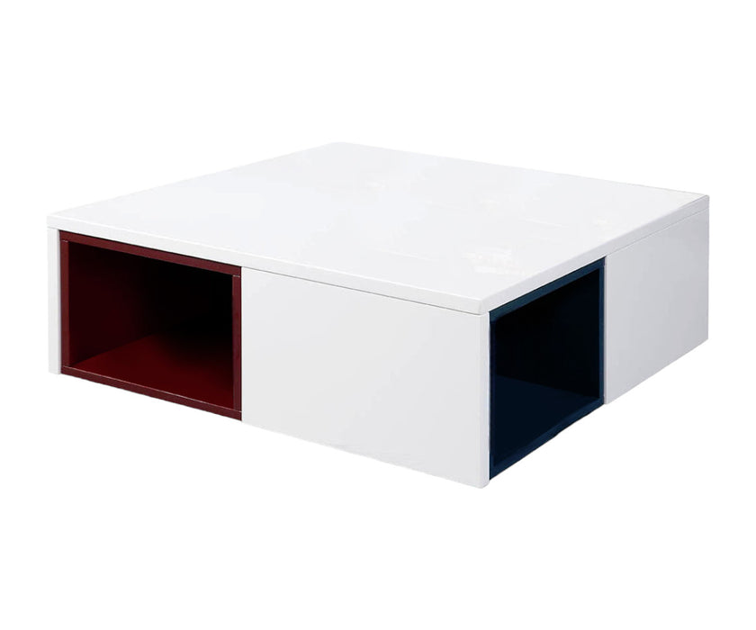 12" White Coffee Table With Colored Stools