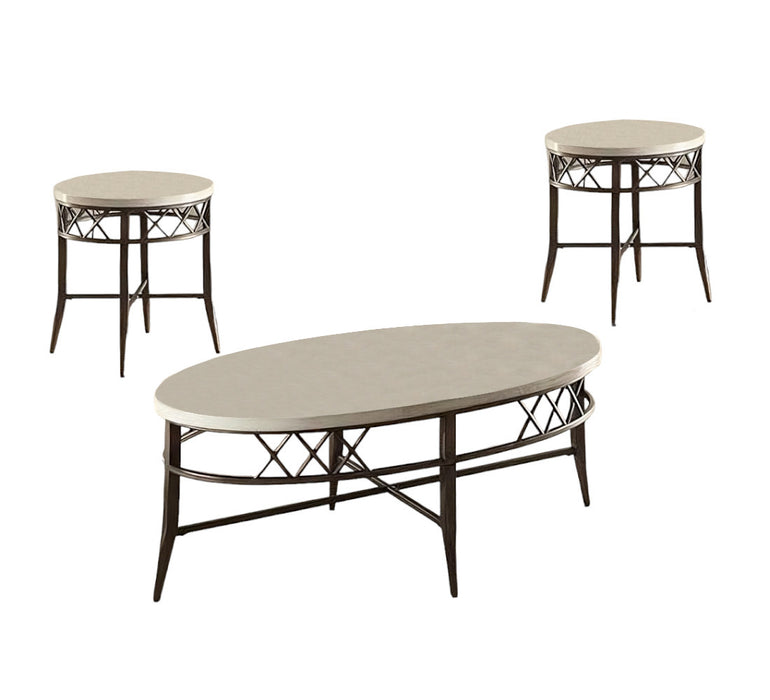 Three Piece Black And Faux Marble Coffee And End Table Set