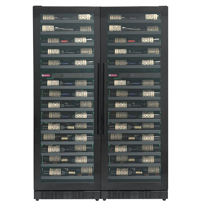 Reserva Series 134 Bottle 71" Tall Four Zone Black Side-by-Side Shallow Wine Refrigerator Console