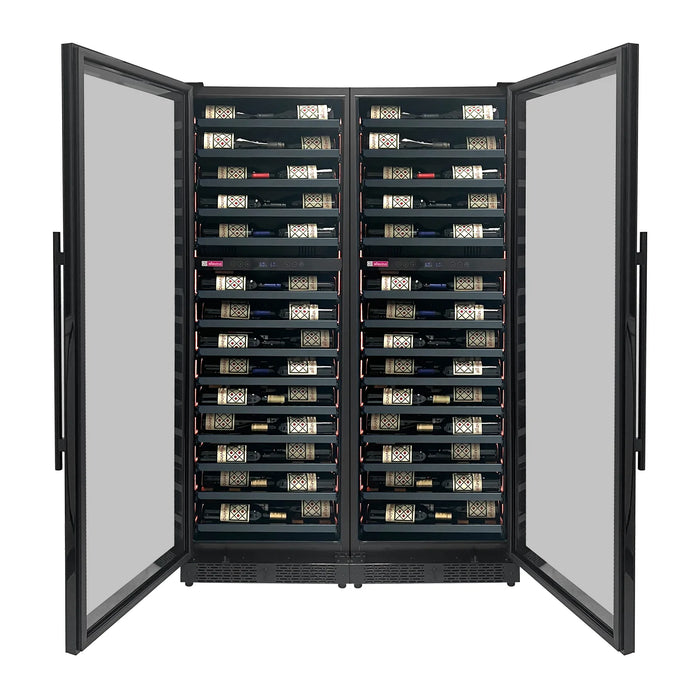 Reserva Series 134 Bottle 71" Tall Four Zone Black Side-by-Side Shallow Wine Refrigerator Console