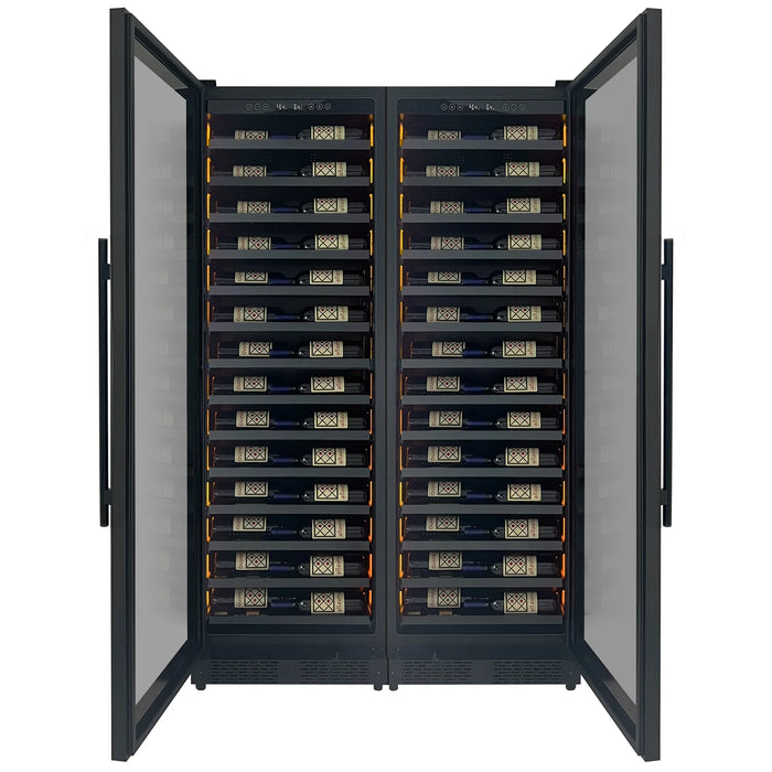 Reserva Series 134 Bottle 71" Tall Dual Zone Black Side-by-Side Shallow Wine Refrigerator Console