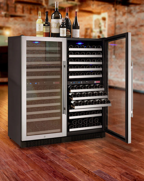 47" Wide FlexCount II Tru-Vino 344 Bottle Four-Zone Stainless Steel Side-by-Side Wine Refrigerator