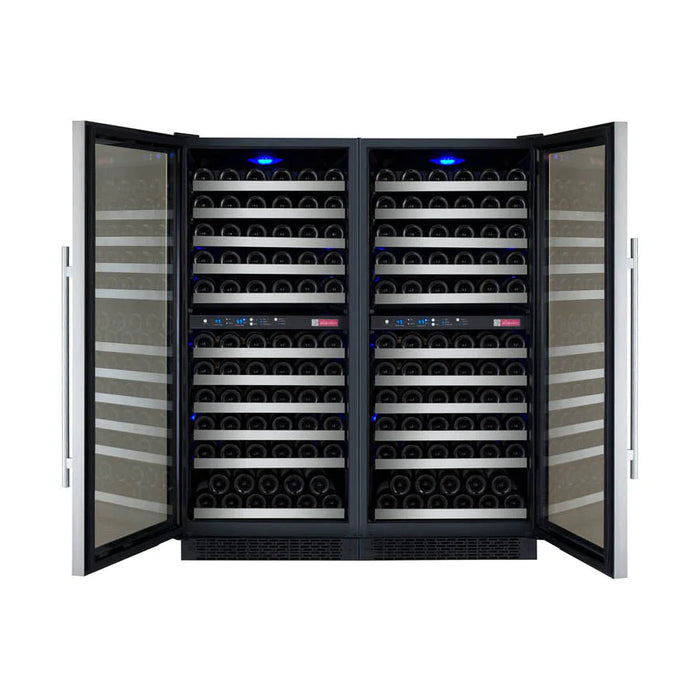 47" Wide FlexCount II Tru-Vino 344 Bottle Four-Zone Stainless Steel Side-by-Side Wine Refrigerator