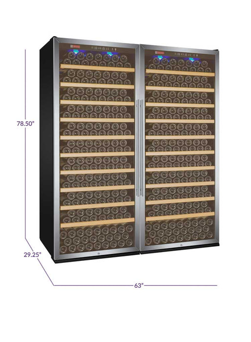 63" Wide Vite II Tru-Vino 554 Bottle Dual Zone Stainless Steel Side-by-Side Wine Refrigerator