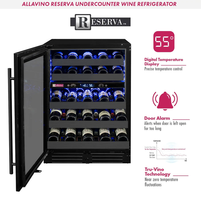 Reserva Series 50 Bottle 34" Tall Dual Zone Left Hinge Black Stainless Steel Wine Cooler Refrigerator