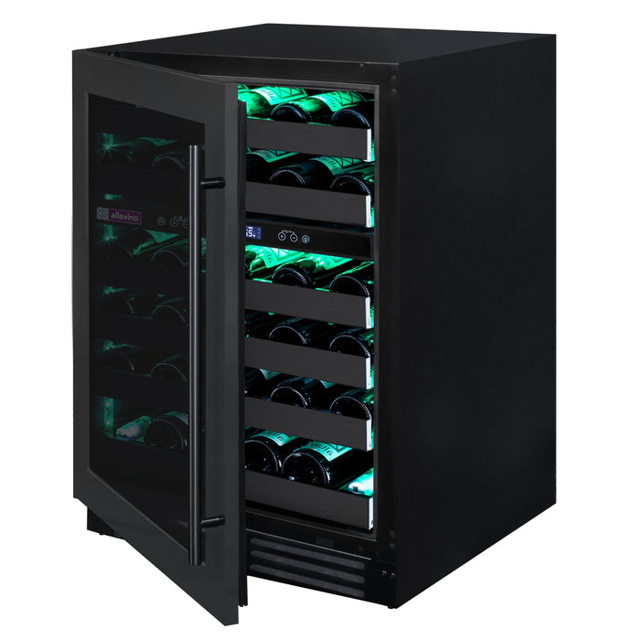 Reserva Series 50 Bottle 34" Tall Dual Zone Left Hinge Black Stainless Steel Wine Cooler Refrigerator