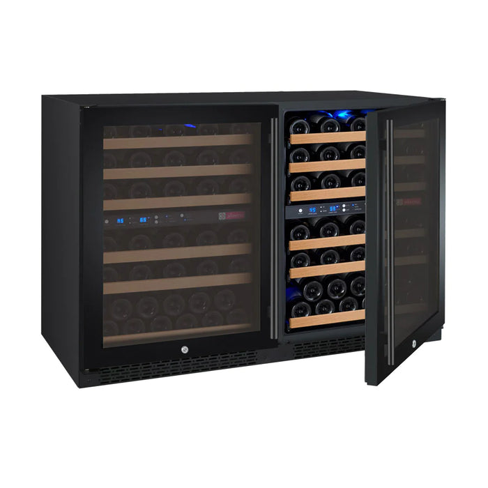 47" Wide FlexCount II Tru-Vino 112 Bottle Four Zone Black Side-by-Side Wine Refrigerator