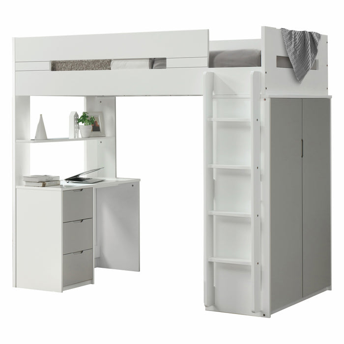 White And Gray Twin Loft Bed And Desk