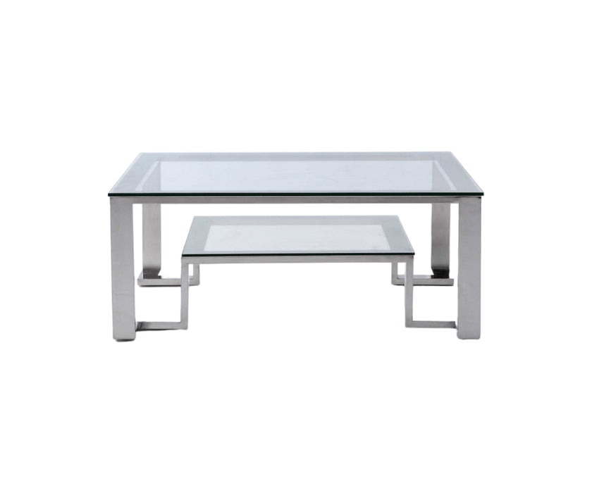 Square Clear Glass Coffee Table With Stainless Steel Base