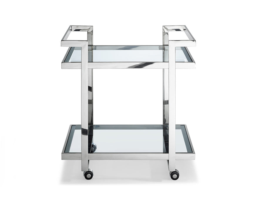 Side Table Or Bar Cart Clear Glass Stainless Steel Base On Castors