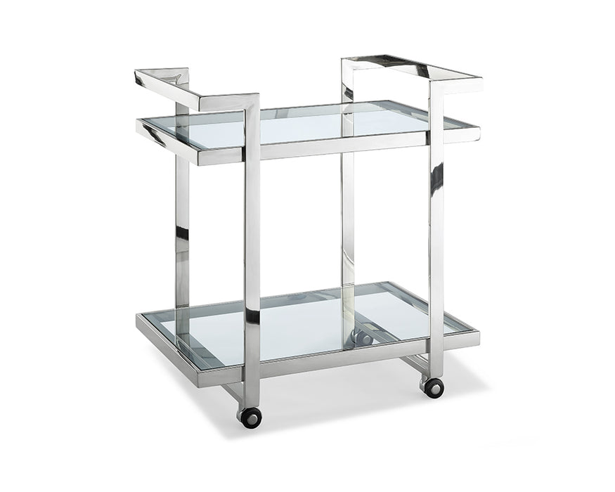 Side Table Or Bar Cart Clear Glass Stainless Steel Base On Castors