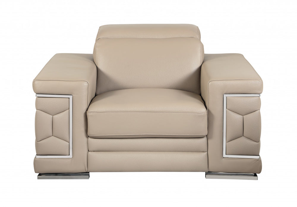 Three Piece Indoor Beige Italian Leather Six Person Seating Set