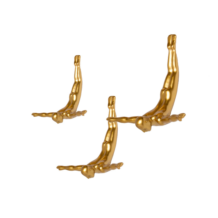 Set of Three 7" Gold Divers Resin Wall Decor