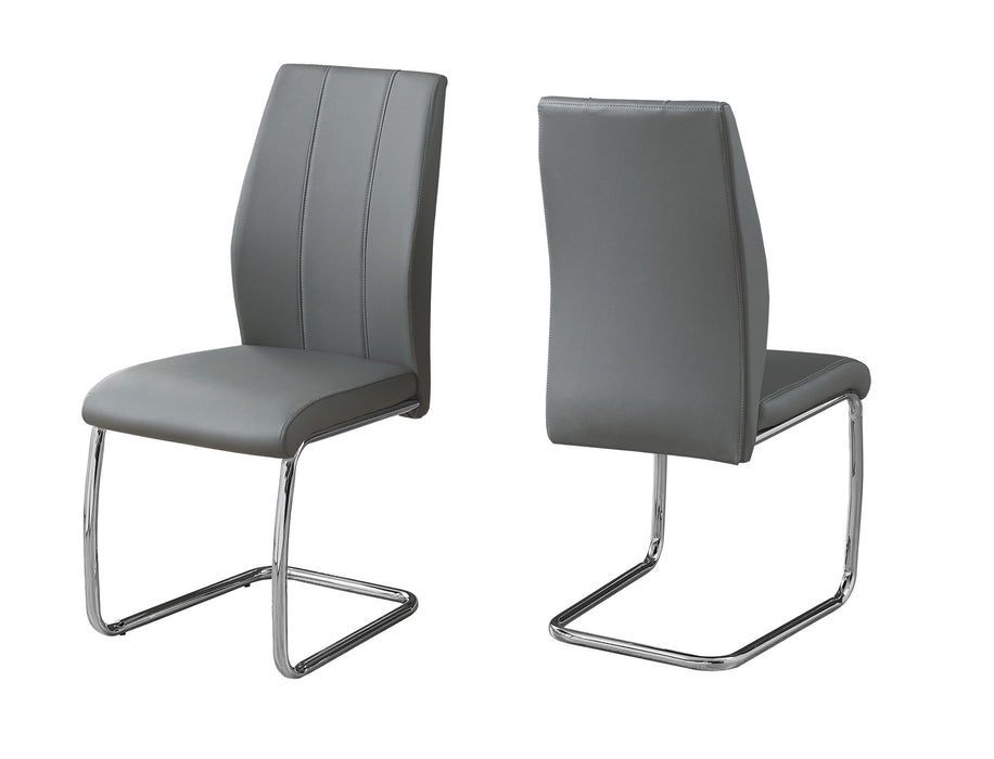 Two 77.5" Grey Leather Look Chrome Metal And Foam Dining Chairs