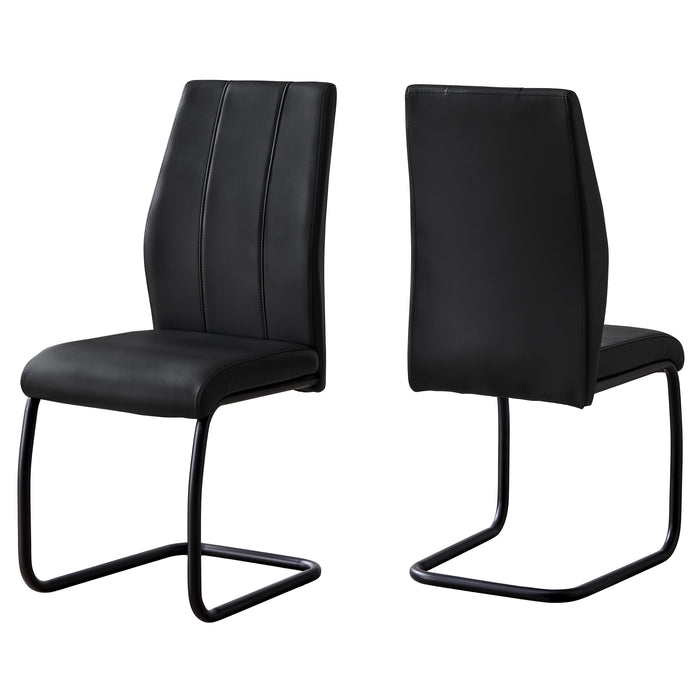 Two 77.5" Black Leather Look Chrome Metal And Foam Dining Chairs