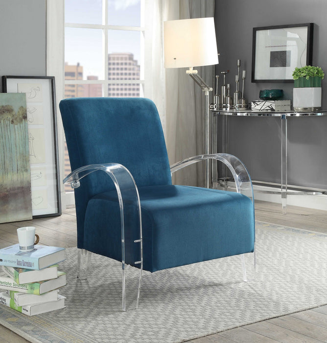 Teal Velvet Clear Arm Accent Chair