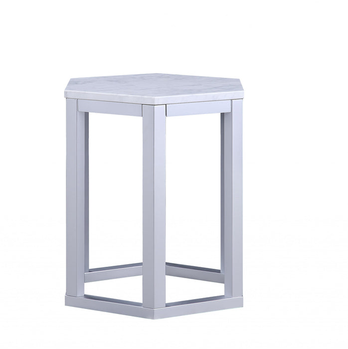 16" X 18" X 20" Silver Marble Wood 2Pc Pk End Table