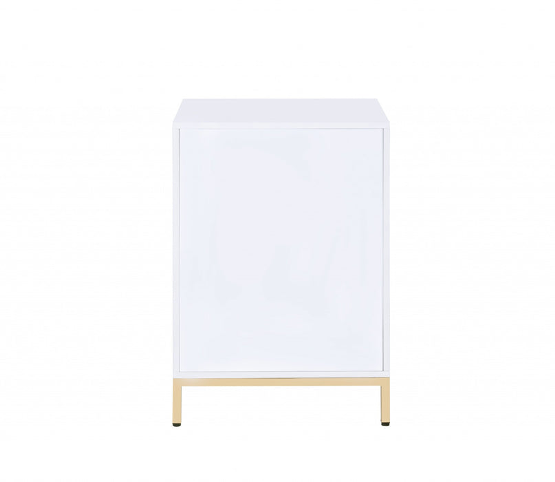 16" X 20" X 30" White High Gloss Gold Metal Wood Cabinet