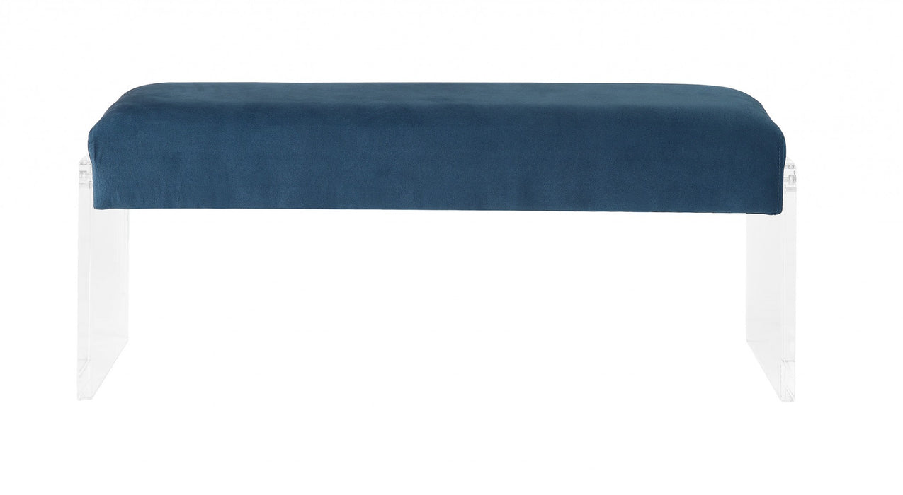 17" Teal Blue and Clear Upholstered Polyester Blend Bench