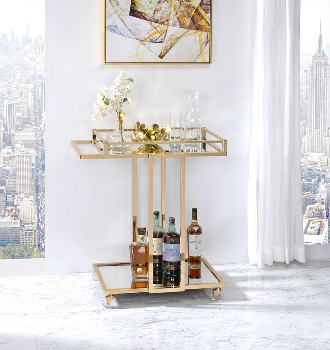 17" X 29" X 33" Gold Metal Mirror Casters Serving Cart