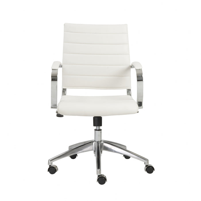 White and Silver Adjustable Swivel Leather Rolling Task Chair