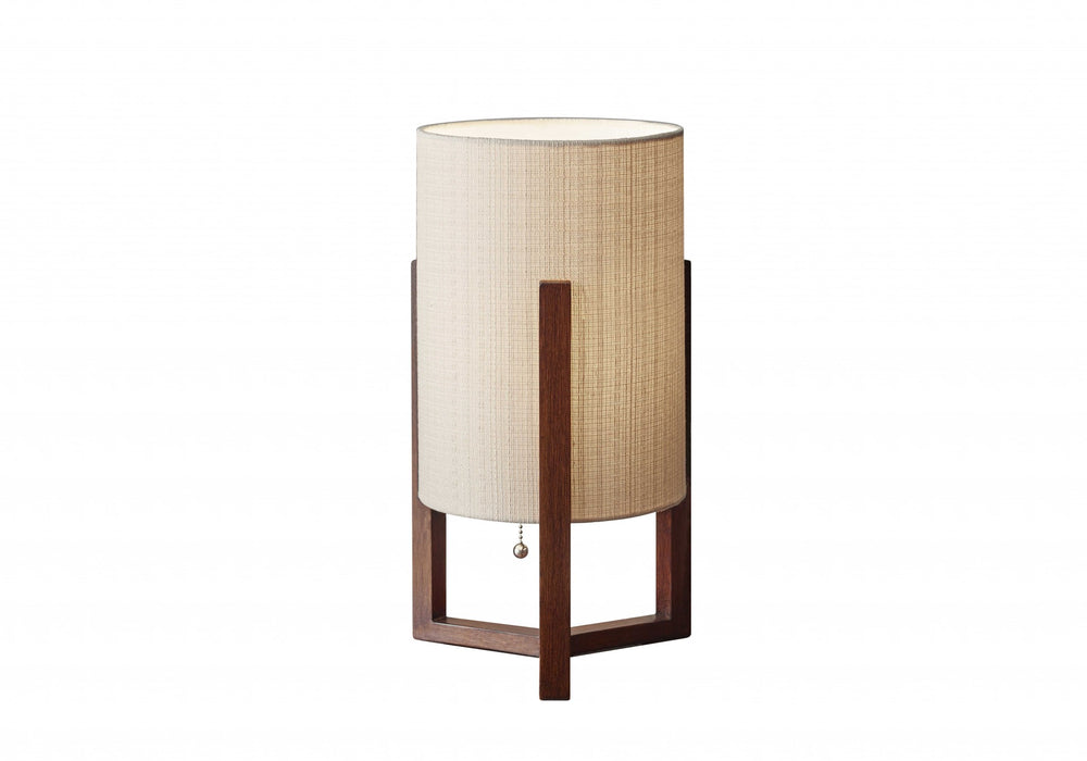 17" Brown Solid Wood Bedside Table Lamp With Natural Cylinder Shade