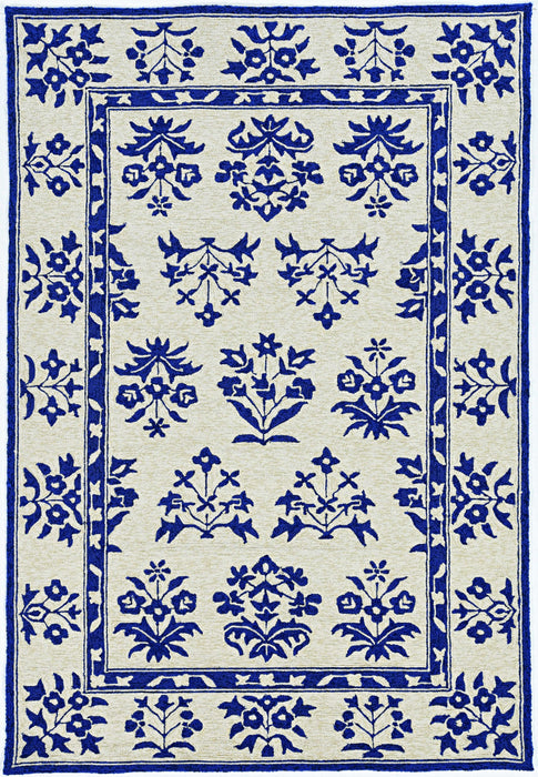 2'X3' Sand Blue Hand Hooked Uv Treated Floral Traditional Indoor Outdoor Accent Rug