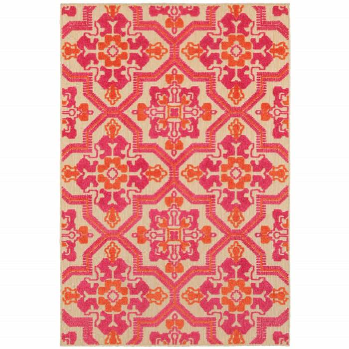 10' x 13' Pink and Orange Moroccan Indoor Outdoor Area Rug