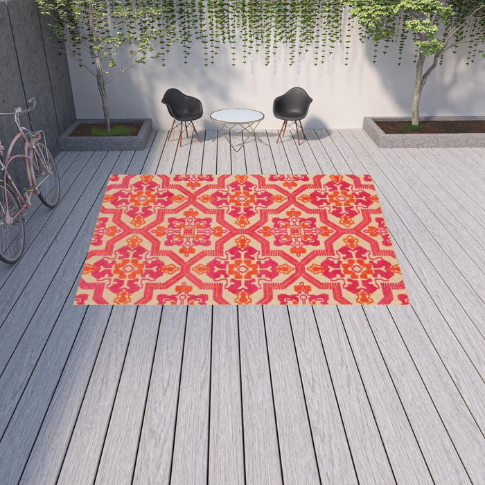 10' x 13' Pink and Orange Moroccan Indoor Outdoor Area Rug