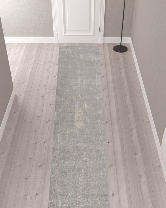 13' Runner Grey Abstract Power Loom Runner Rug