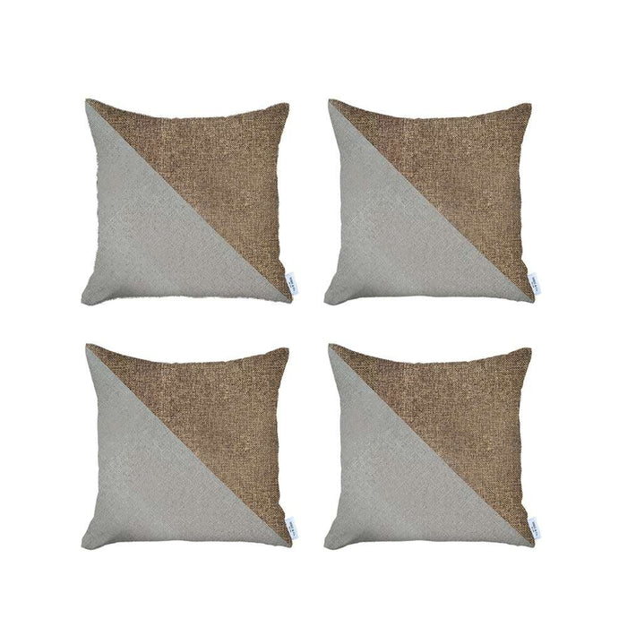 Set Of 4 White And Tan Diagonal Pillow Covers