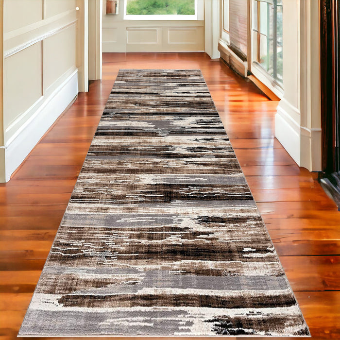 13' Runner Beige Striped Dhurrie Runner Rug