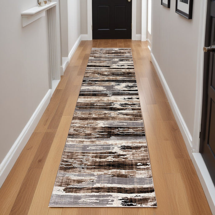 15' Beige Striped Dhurrie Runner Rug