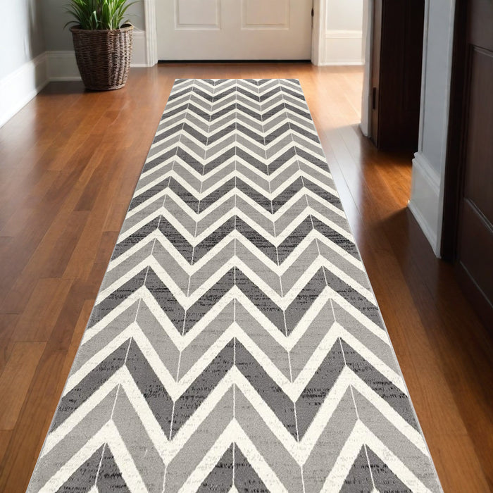 13' Runner Gray Chevron Dhurrie Runner Rug