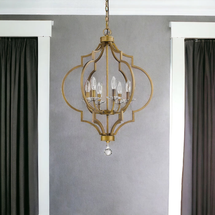 Peyton 6-Light Raw Brass Chandelier With Crystal Accents