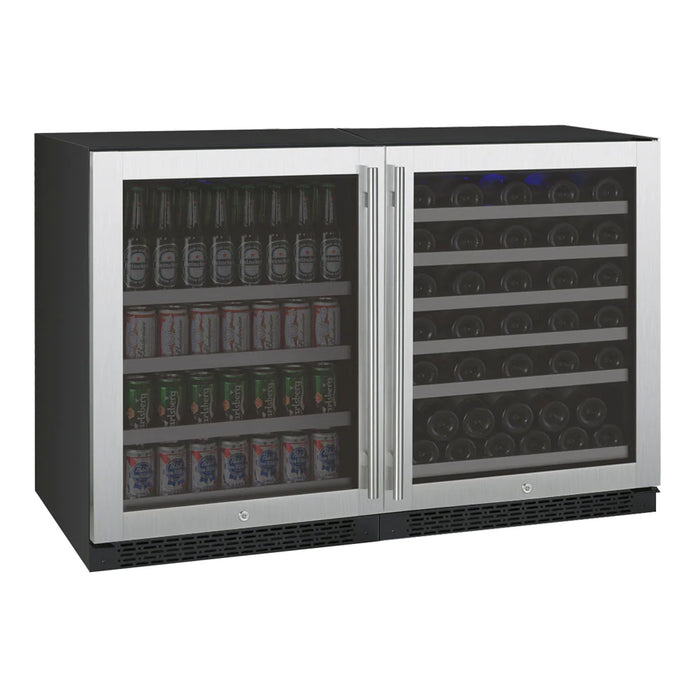 47" Wide FlexCount II Tru-Vino 112 Bottle Three Zone Stainless Steel Side-by-Side Wine Refrigerator