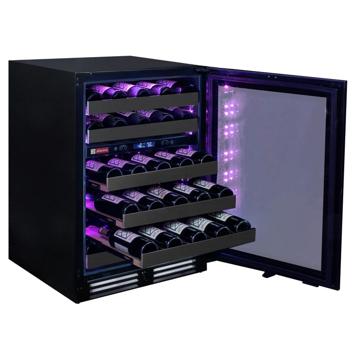 Reserva Series 50 Bottle Dual Zone Undercounter Wine Cooler Refrigerator with Black Stainless Steel Door - Right Hinge