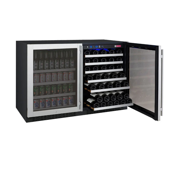 47" Wide FlexCount II Tru-Vino 56 Bottle/124 Can Stainless Steel Side-by-Side Wine Refrigerator/Beverage Center