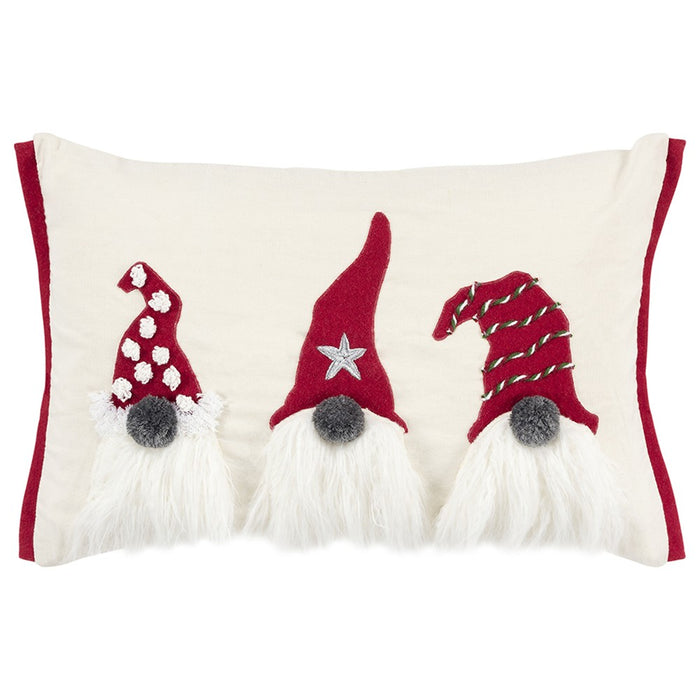 Natural Cream and Red Gnome Trio Lumbar Throw Pillow