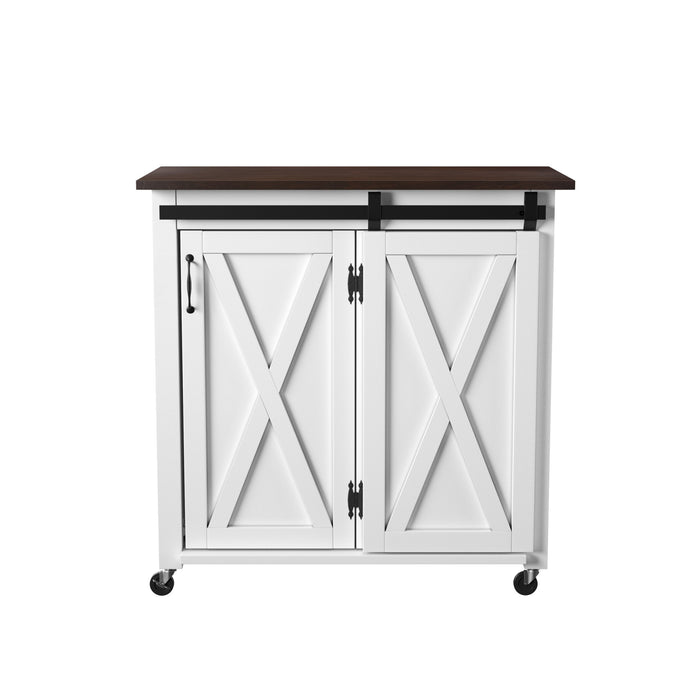 White and Brown 35" Rolling Kitchen Cart