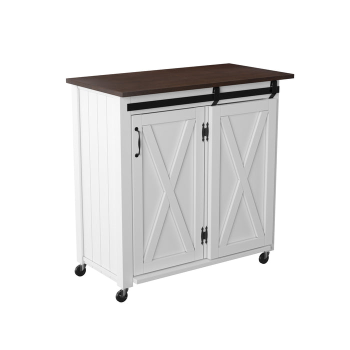 White and Brown 35" Rolling Kitchen Cart