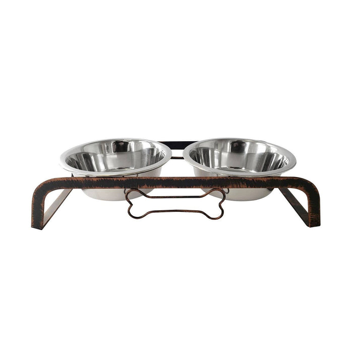 Rustic Elevated 16oz Two Bowl Dog Feeding Station