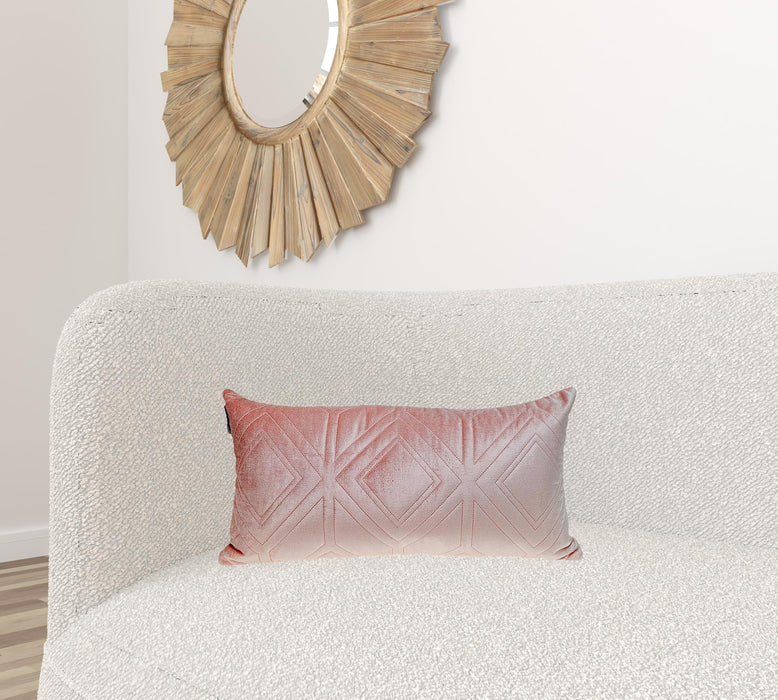 Pink Quilted Diamonds Velvet Solid Color Lumbar Pillow