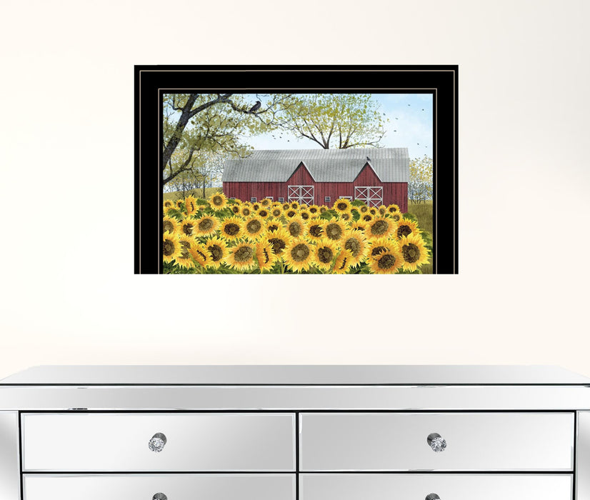 Sunflower Barn Black Framed Print Wall Art