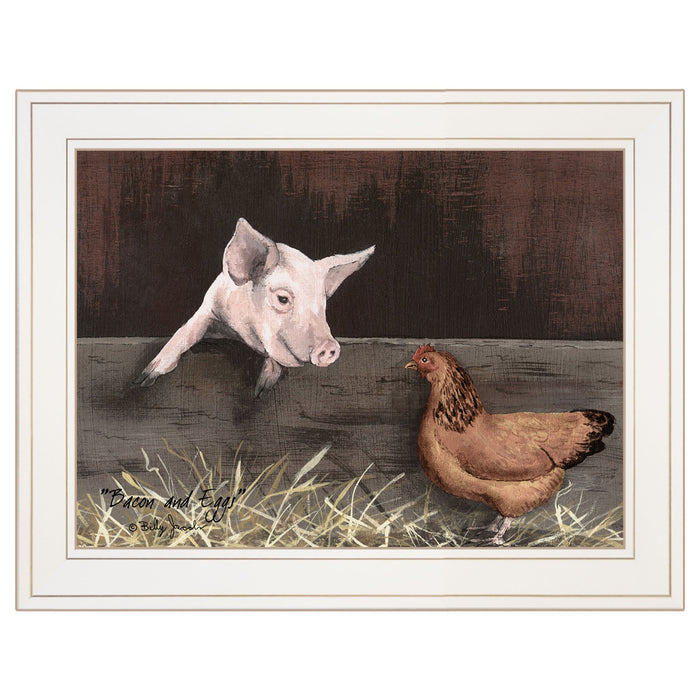 Pig and Chicken on the Farm White Framed Print Wall Art