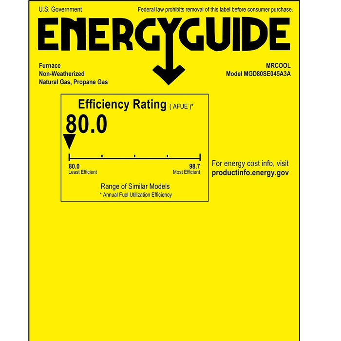 MRCOOL Signature 80% AFUE, 45K BTU, 3 Ton, Downflow Multi-Speed Gas Furnace - 14.5-Inch Cabinet