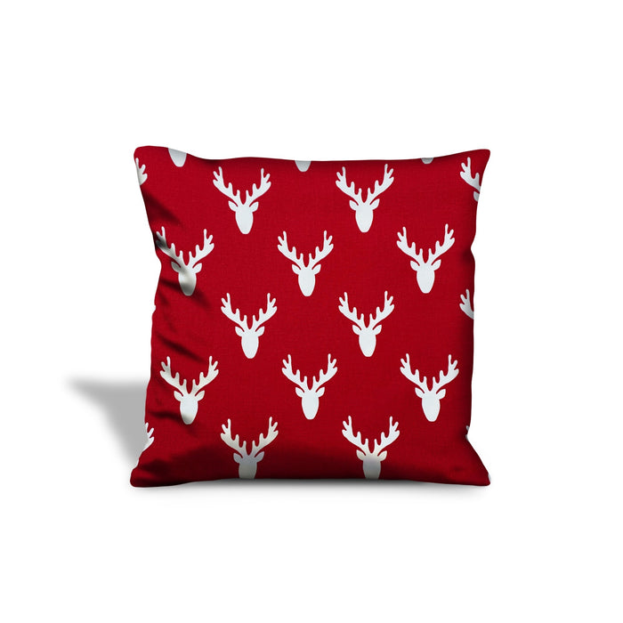 17" X 17" Red Gray And White Reindeer Zippered 100% Cotton Animal Print Throw Pillow Cover