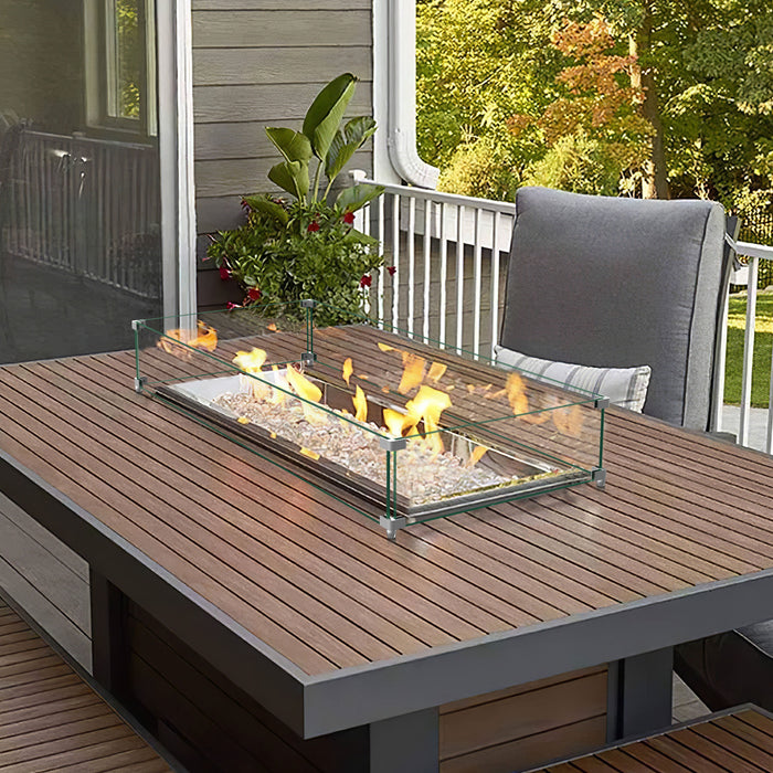 42" Rectangular Glass Fire Pit Flame Protector