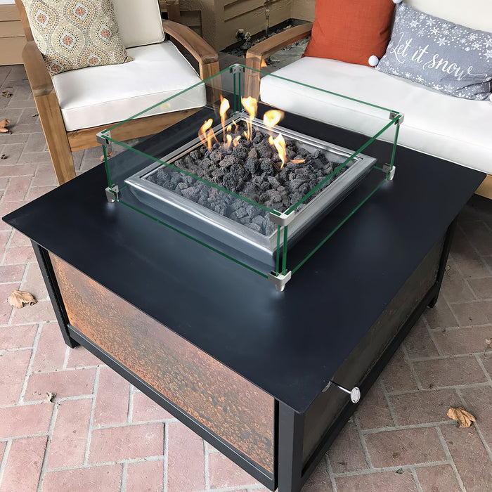 18" Square Glass Fire Pit Flame Guard